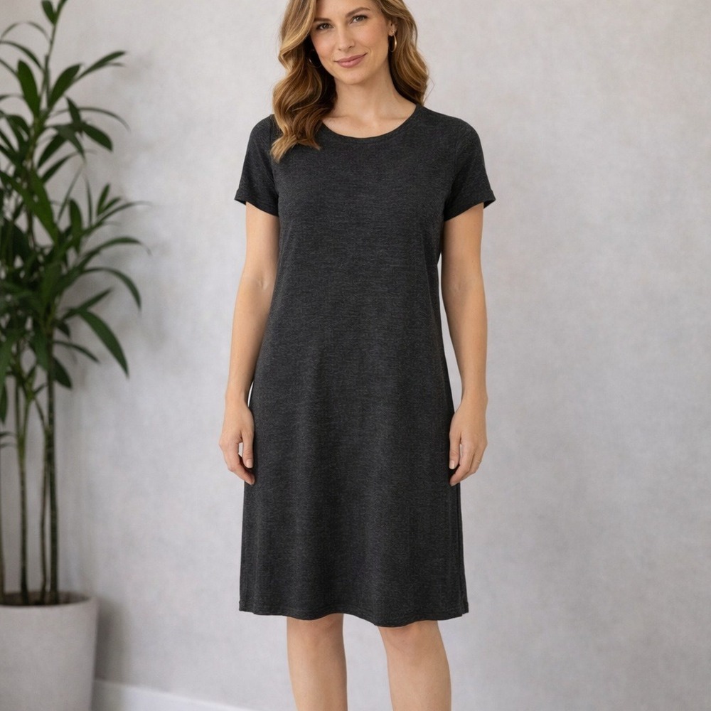 Eileen Fisher Petite XXS Hemp Organic Cotton T-Shirt Dress Charcoal Gray